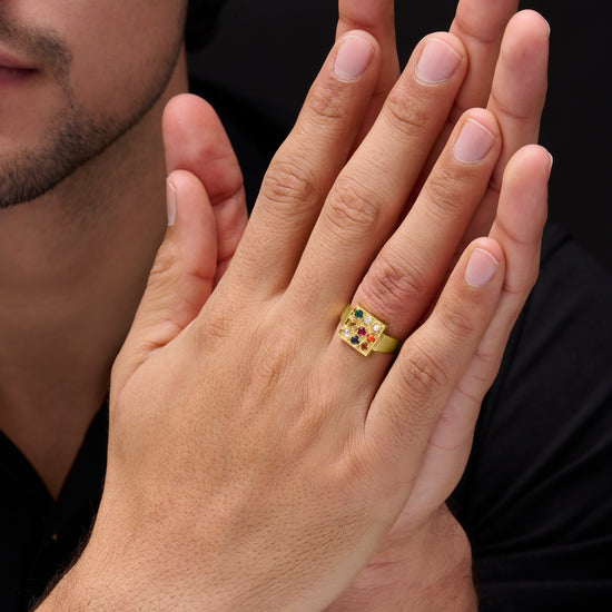 Male 9 Stone Navgrah in 750 Hallmark Gold  Buy from Myra Gems
