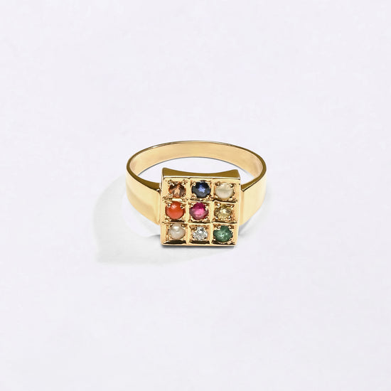 Male 9 Stone Navgrah in 750 Hallmark Gold  Buy from Myra Gems