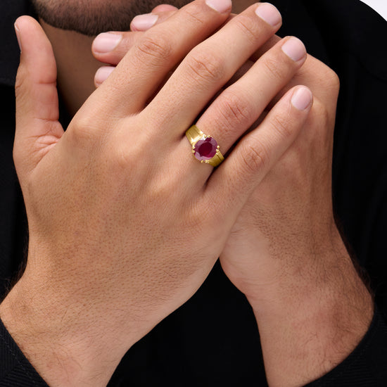 Red Color Ruby in 18K Gold Buy from Myra Gems
