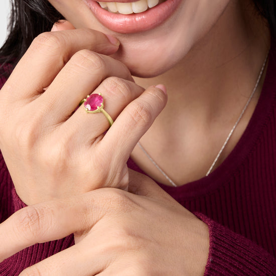 Pure Energy of Ruby Manik Ring in Hallmark Gold from Myra Gems