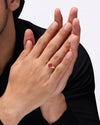 Male Wearing Ruby Ring for Love in 18K Gold from Myra Gems