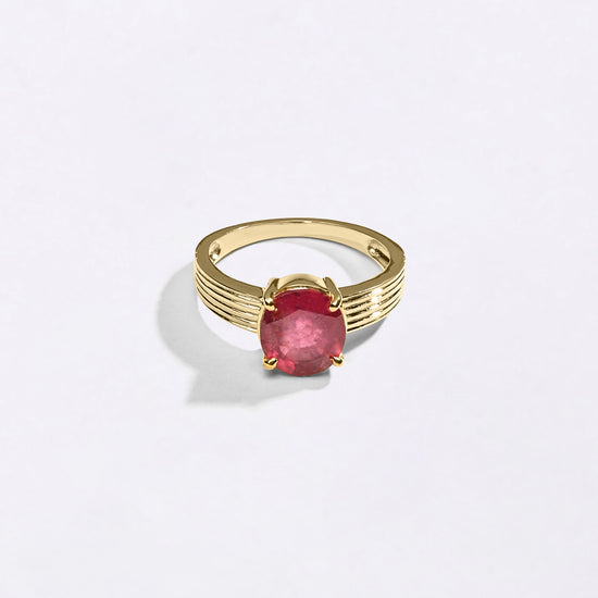 Male Wearing Ruby Ring for Love in 18K Gold from Myra Gems