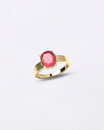 Male Wearing Ruby Ring for Love in 18K Gold from Myra Gems