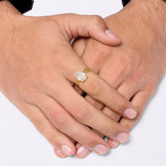 Bold White Sapphire Pukhraj Ring in 18K Gold from Myra Gems