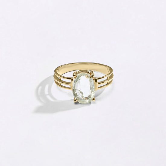 Bold White Sapphire Pukhraj Ring in 18K Gold from Myra Gems