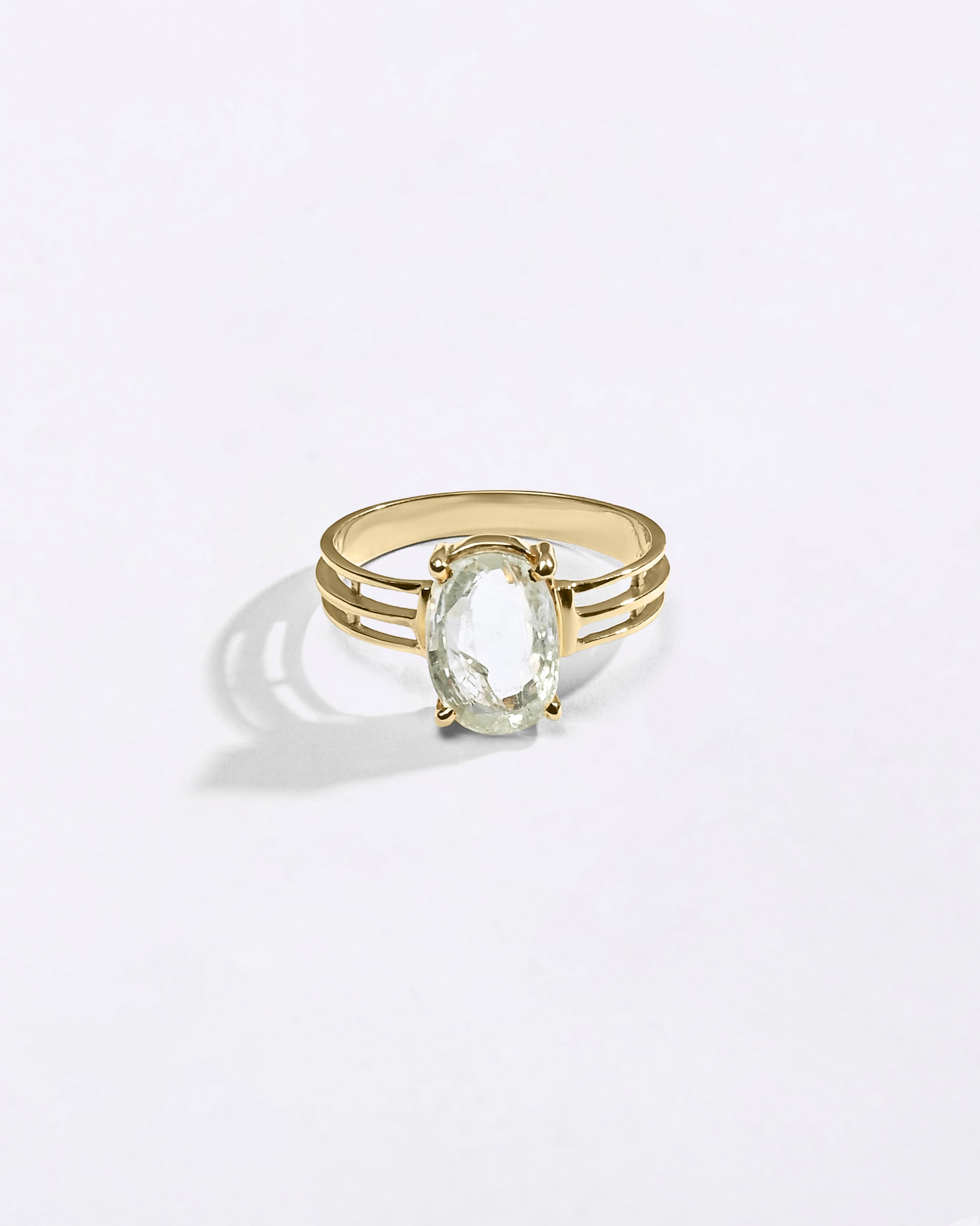 Bold White Sapphire Pukhraj Ring in 18K Gold from Myra Gems