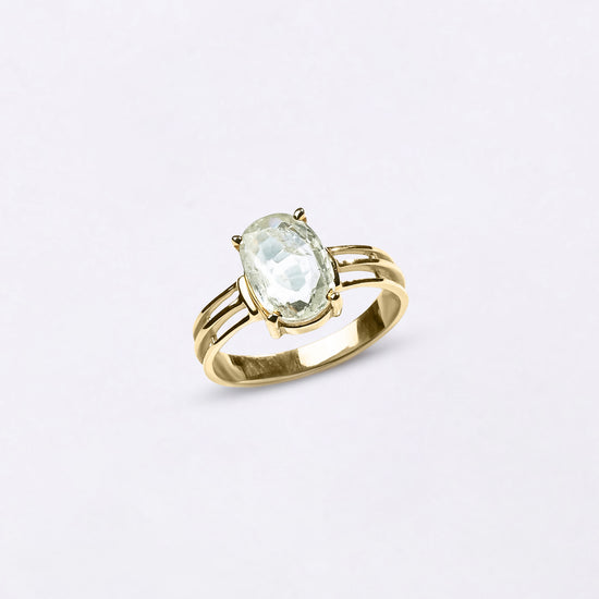 Bold White Sapphire Pukhraj Ring in 18K Gold from Myra Gems