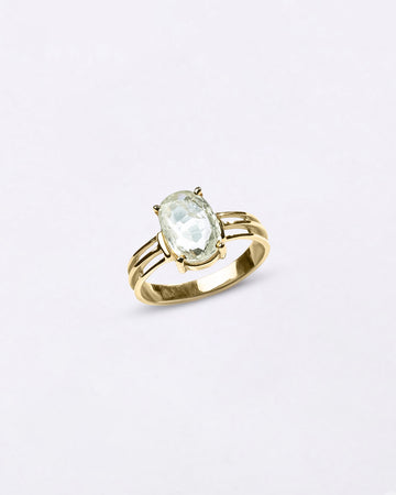 Bold White Sapphire Pukhraj Ring in 18K Gold from Myra Gems