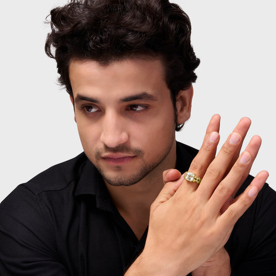 Natural Pukhraj Men Design in Gold Ring from Myra Gems
