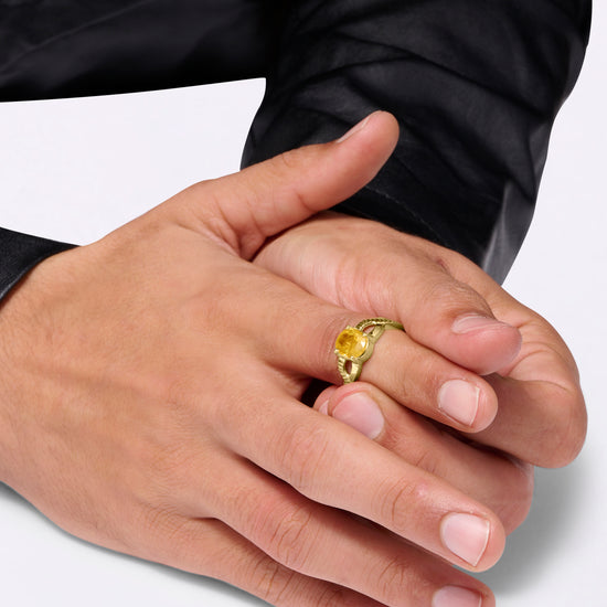 18K Gold Pukhraj Gemstone Ring for Men from Myra Gems
