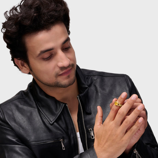 18K Gold Pukhraj Gemstone Ring for Men from Myra Gems