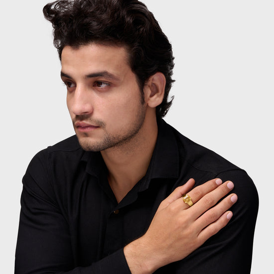 Rectangular Cut Sapphire Ring In 18K Gold for Male from Myra Gems