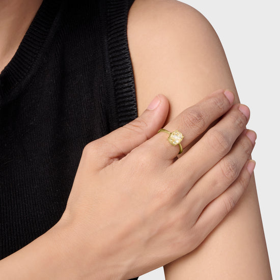 Minimal Design Pukhraj Ring in 18K Gold from Myra Gems