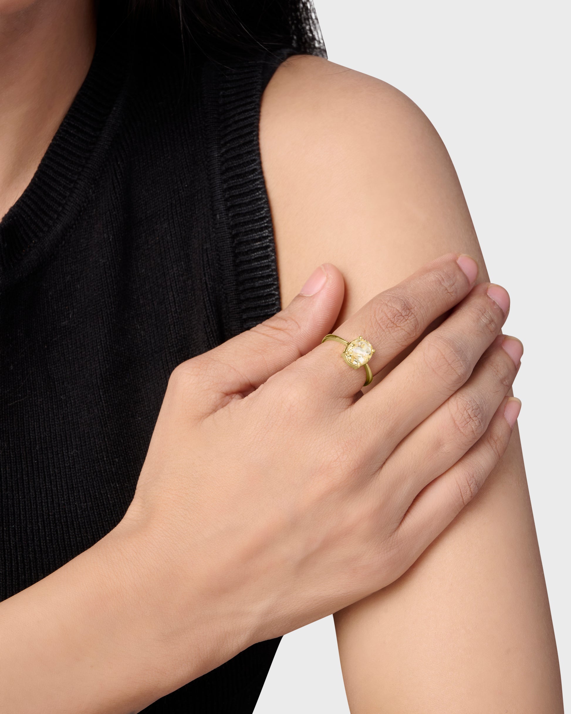 Minimal Design Pukhraj Ring in 18K Gold from Myra Gems