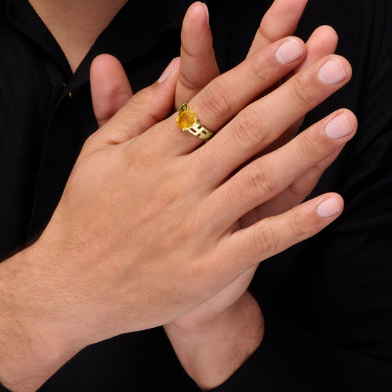 Swastik Yellow Sapphire Ring In 18K Gold from Myra Gems