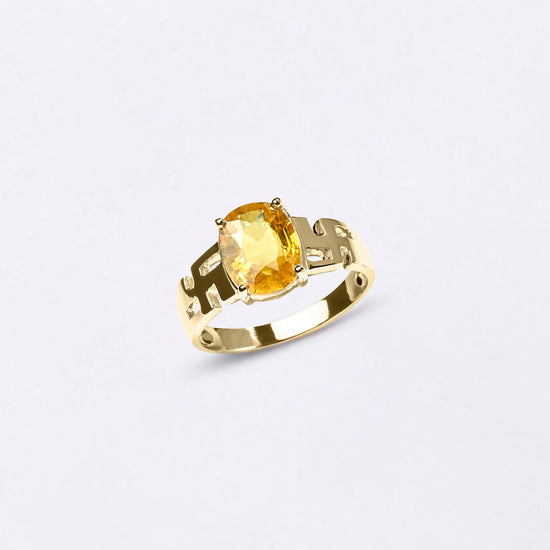 Swastik Yellow Sapphire Ring In 18K Gold from Myra Gems
