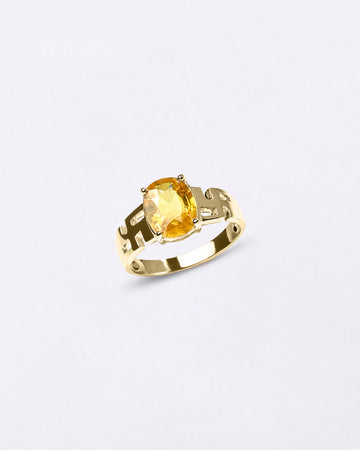 Swastik Yellow Sapphire Ring In 18K Gold from Myra Gems