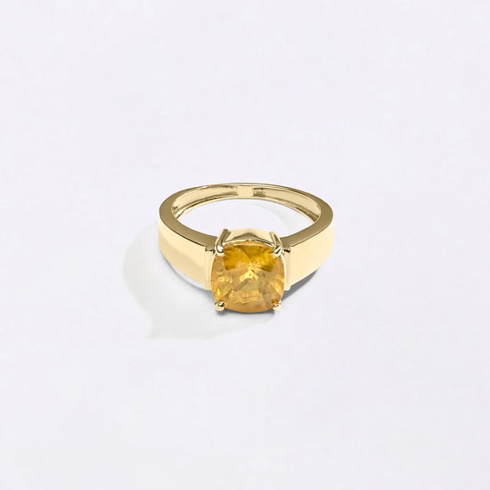 Cushion Cut Pukhraj Ring in 18K Gold from Myra Gems