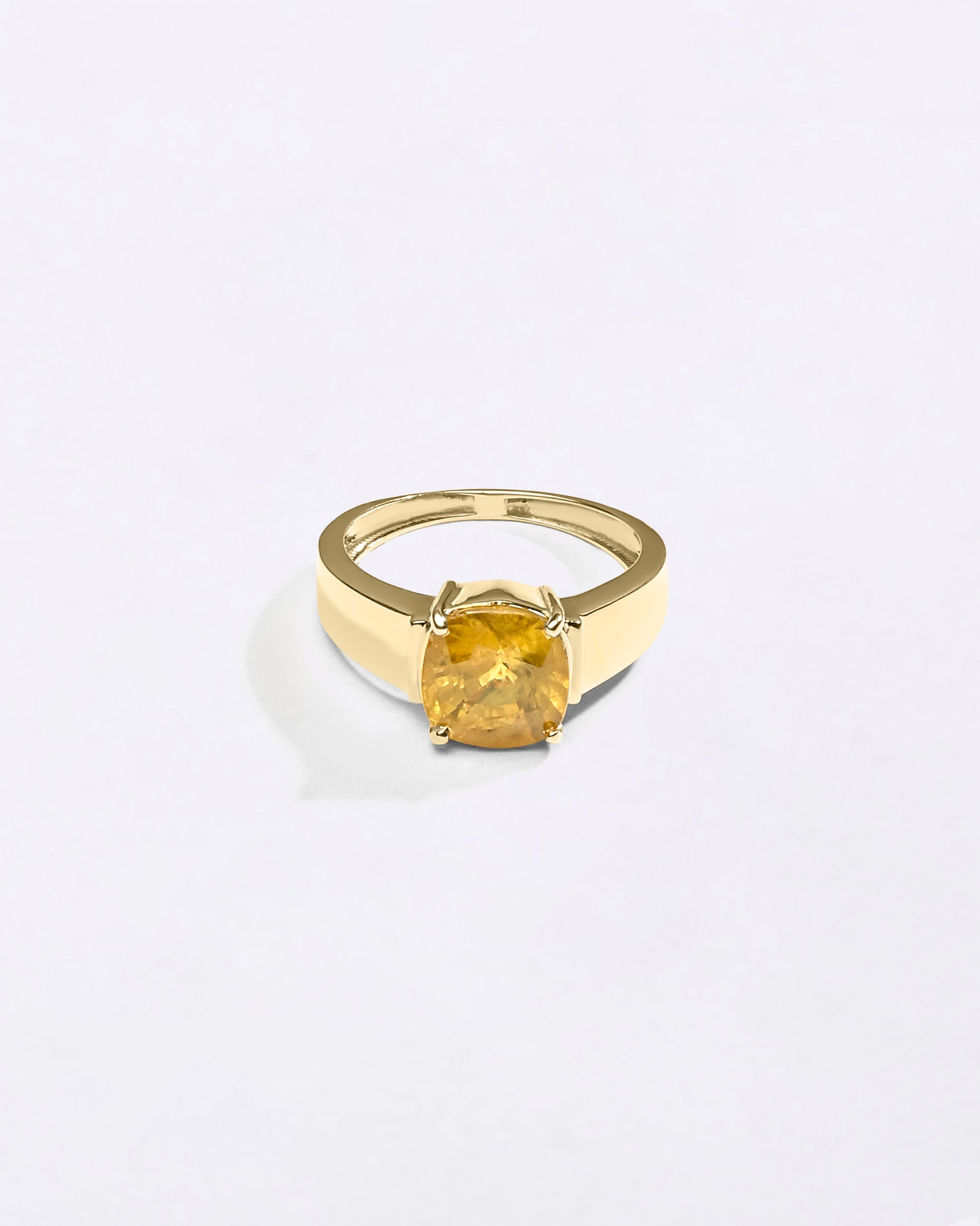Cushion Cut Pukhraj Ring in 18K Gold from Myra Gems