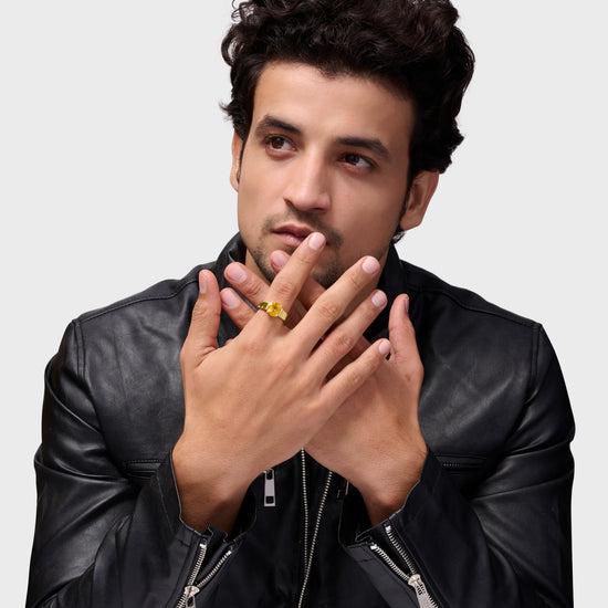 Cushion Cut Pukhraj Ring in 18K Gold from Myra Gems
