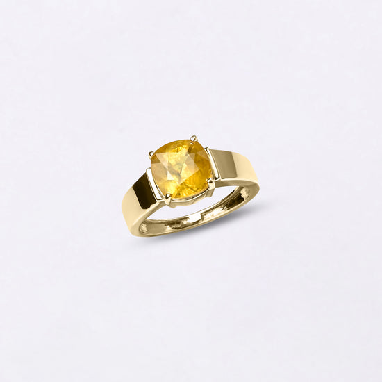 Cushion Cut Pukhraj Ring in 18K Gold from Myra Gems