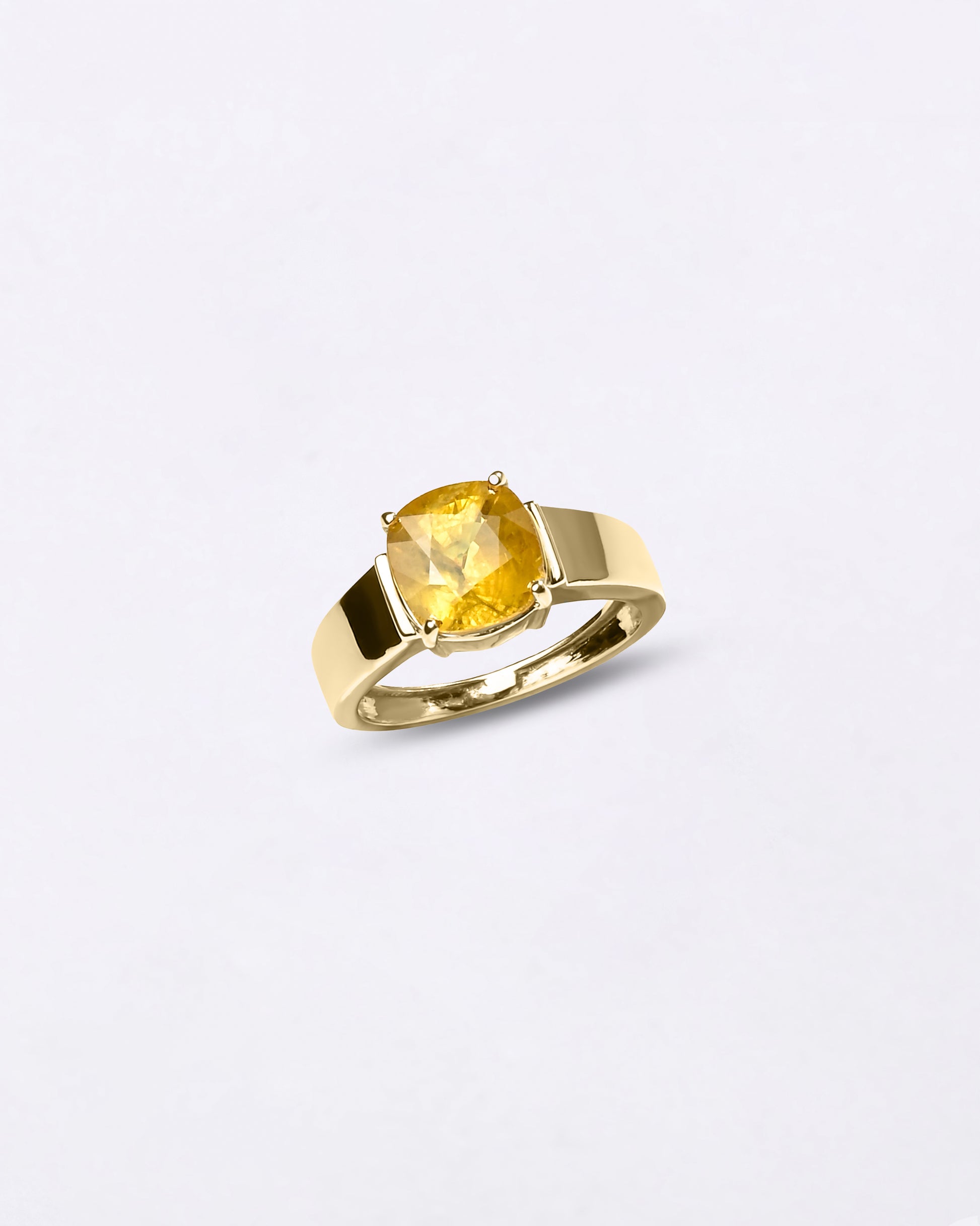 Cushion Cut Pukhraj Ring in 18K Gold from Myra Gems