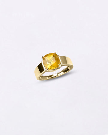 Cushion Cut Pukhraj Ring in 18K Gold from Myra Gems